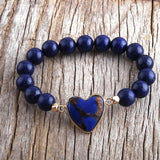 Boho Heart Charm Bracelet Natural Stone Beads Women Bangles