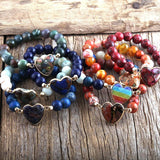Boho Heart Charm Bracelet Natural Stone Beads Women Bangles