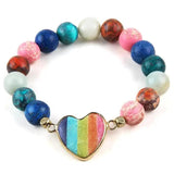 Boho Heart Charm Bracelet Natural Stone Beads Women Bangles