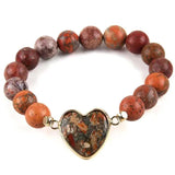 Boho Heart Charm Bracelet Natural Stone Beads Women Bangles