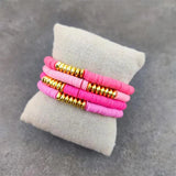 Heishi Beaded Bracelet Set With Golden Stone Beads