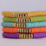 Heishi Beaded Bracelet Set With Golden Stone Beads