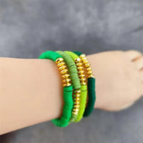 Heishi Beaded Bracelet Set With Golden Stone Beads