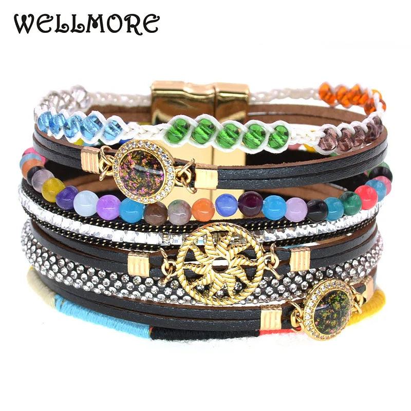 Bohemia Leather Bracelets for Women Colorful Beads Jewelry