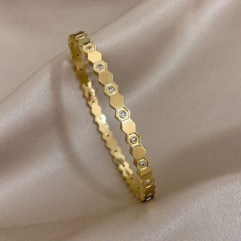 Geometry Rhinestone Stainless Steel Bangles for Women