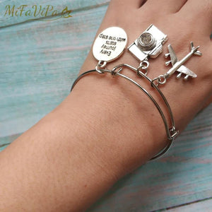 Women Charm Bracelet Camera Passport Earth Aircraft Bracelet