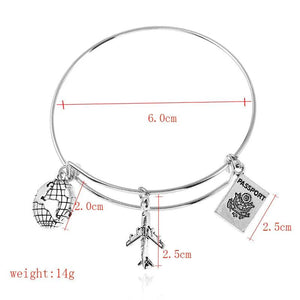 Women Charm Bracelet Camera Passport Earth Aircraft Bracelet