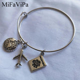 Women Charm Bracelet Camera Passport Earth Aircraft Bracelet