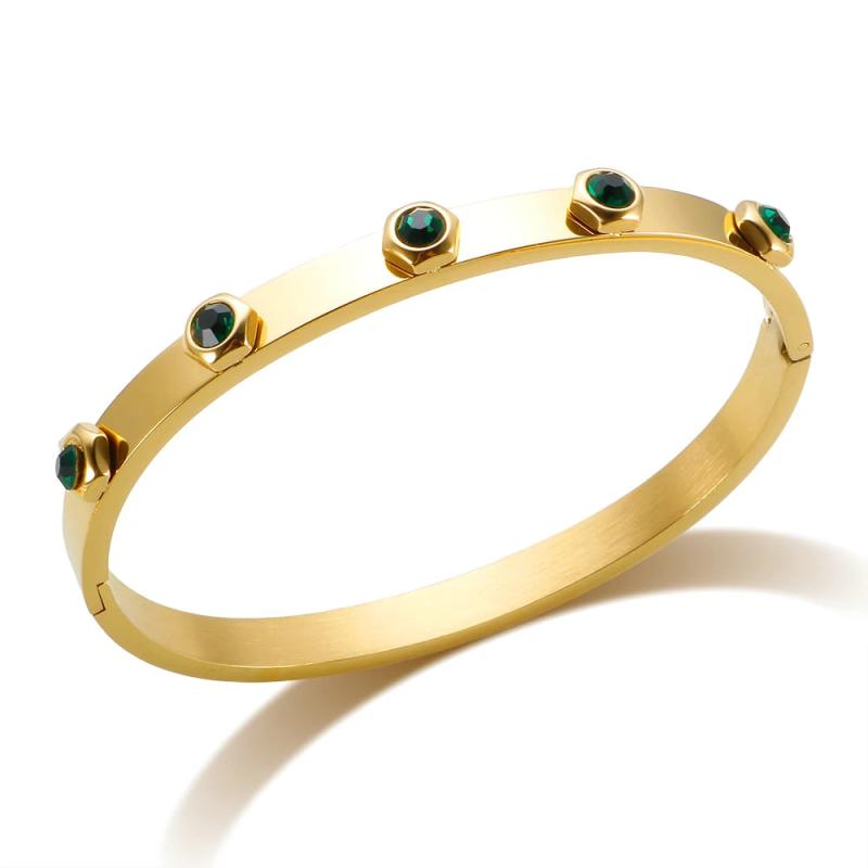 Stainless Steel Green Crystal Zircon Bangle Bracelet for Women
