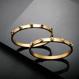 Stainless Steel Green Crystal Zircon Bangle Bracelet for Women