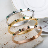 Stainless Steel Green Crystal Zircon Bangle Bracelet for Women