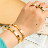 Stainless Steel Green Crystal Zircon Bangle Bracelet for Women
