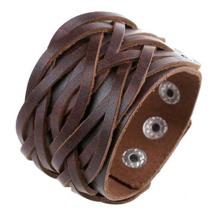 Punk Men's Wide Leather Bracelet Braided Ropes Charm Cuff Jewelry