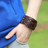 Punk Men's Wide Leather Bracelet Braided Ropes Charm Cuff Jewelry