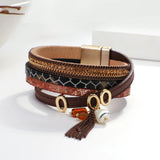Bohemian Crack Leather Bracelet Crystal Shell Tassel Charm Wrap Jewelry