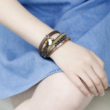Bohemian Crack Leather Bracelet Crystal Shell Tassel Charm Wrap Jewelry