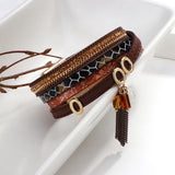 Bohemian Crack Leather Bracelet Crystal Shell Tassel Charm Wrap Jewelry