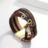 Bohemian Crack Leather Bracelet Crystal Shell Tassel Charm Wrap Jewelry