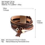 Bohemian Crack Leather Bracelet Crystal Shell Tassel Charm Wrap Jewelry