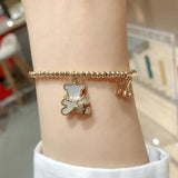 Shell Bear Pendant Bracelet Stainless Steel Beads Chain Girls Jewelry
