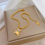 Shell Bear Pendant Bracelet Stainless Steel Beads Chain Girls Jewelry
