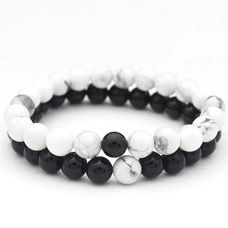 2Pcs Natural Stones Couple Bracelets Charm Beads Bracelets For Men and Women