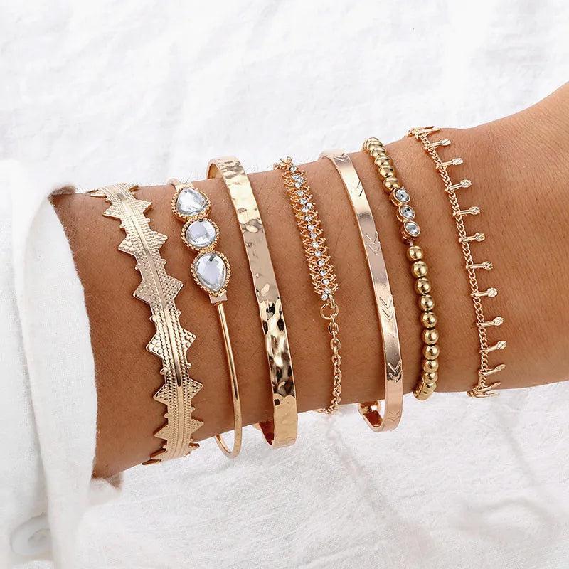Bohemian Retro Crystal Arrow Bracelet Set Jewelry Accessories Bangle