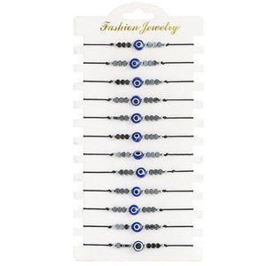12pcs Hematite Bead Eye Charm Bracelets Set Rope Chain Bracelet Je