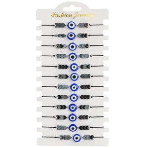 12pcs Hematite Bead Eye Charm Bracelets Set Rope Chain Bracelet Je