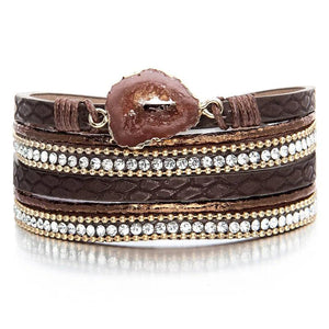 Vintage Leather Matte Stone Wrap Bracelet Boho Jewelry