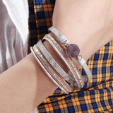 Vintage Leather Matte Stone Wrap Bracelet Boho Jewelry