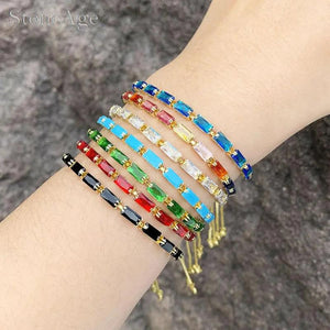 Bohemia Rainbow Charm Rectangle Zirconia Adjustable Bracelets for Women