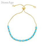 Bohemia Rainbow Charm Rectangle Zirconia Adjustable Bracelets for Women