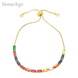 Bohemia Rainbow Charm Rectangle Zirconia Adjustable Bracelets for Women
