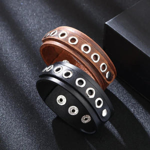 Kirykle Leather Bracelet Multi-layer Metal Bangle Punk Personality Gift