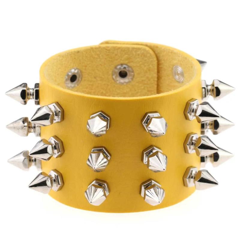 Spikes Rivet Stud Wide Cuff Leather Bangle Bracelet