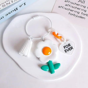 Sunflower Beaded Bracelet Keychain for Women Girls Flower Pendant Car Keyring