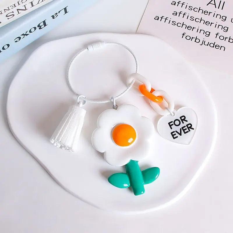 Sunflower Beaded Bracelet Keychain for Women Girls Flower Pendant Car Keyring