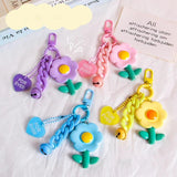 Sunflower Beaded Bracelet Keychain for Women Girls Flower Pendant Car Keyring