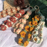 Daisy Flower Macrame Wristlet Keychain Boho Bohemian Key Fob Strap