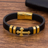Charm Braided Rope Leather Cross Bracelet Men Bangles
