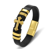 Charm Braided Rope Leather Cross Bracelet Men Bangles