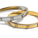 Minimalist Stainless Steel Rivet Bracelet for Women Rhinestone Bangle