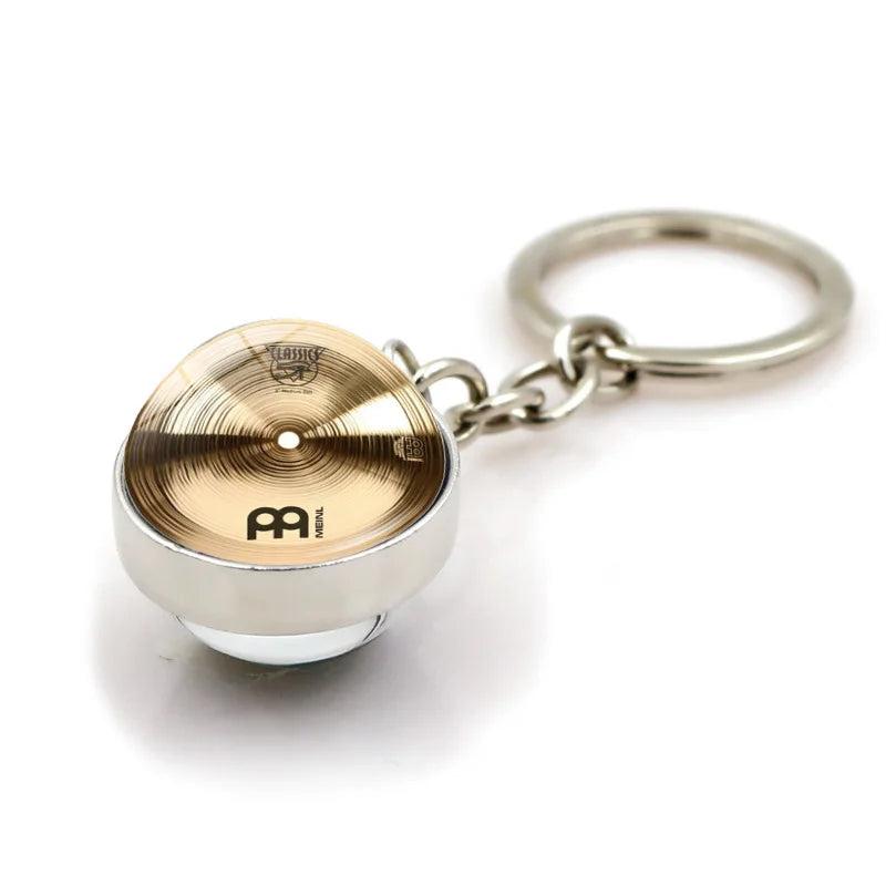 DJ Drummer Cymbals Keychain Women Jewelry Glass Ball Pendant Key Ring DIY