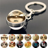 DJ Drummer Cymbals Keychain Women Jewelry Glass Ball Pendant Key Ring DIY