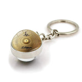 DJ Drummer Cymbals Keychain Women Jewelry Glass Ball Pendant Key Ring DIY