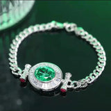 Vintage Lab Emerald Gemstone Charm Bracelet Silver Bangle Anniversary