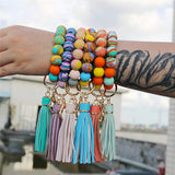 Colorful Wood Beads Bracelet Keychain for Men