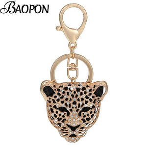 Leopard Tiger Keychain Crystal Keyring Bag Pendant Men Women Car Key Chain