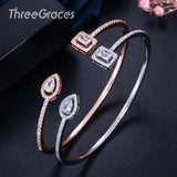 ThreeGraces Summer Square CZ Stone Silver Cuff Bangle BA008